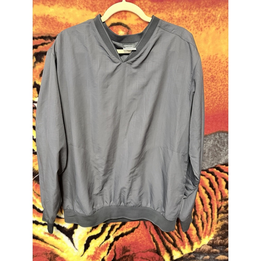 Nike Men's Pullover Windbreaker Jacket Large Black V-Neck Long‎ Sleeve Pockets